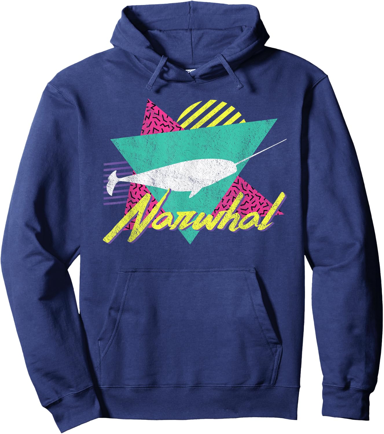Vintage Retro 80s Or 90s Narwhal Hoodie - Hoodie | Navy