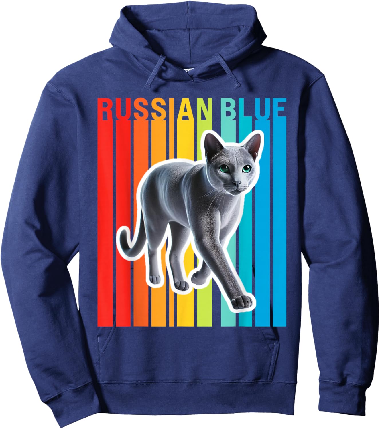 Russian Blue Cat Colorful Hoodie - Hoodie | Navy