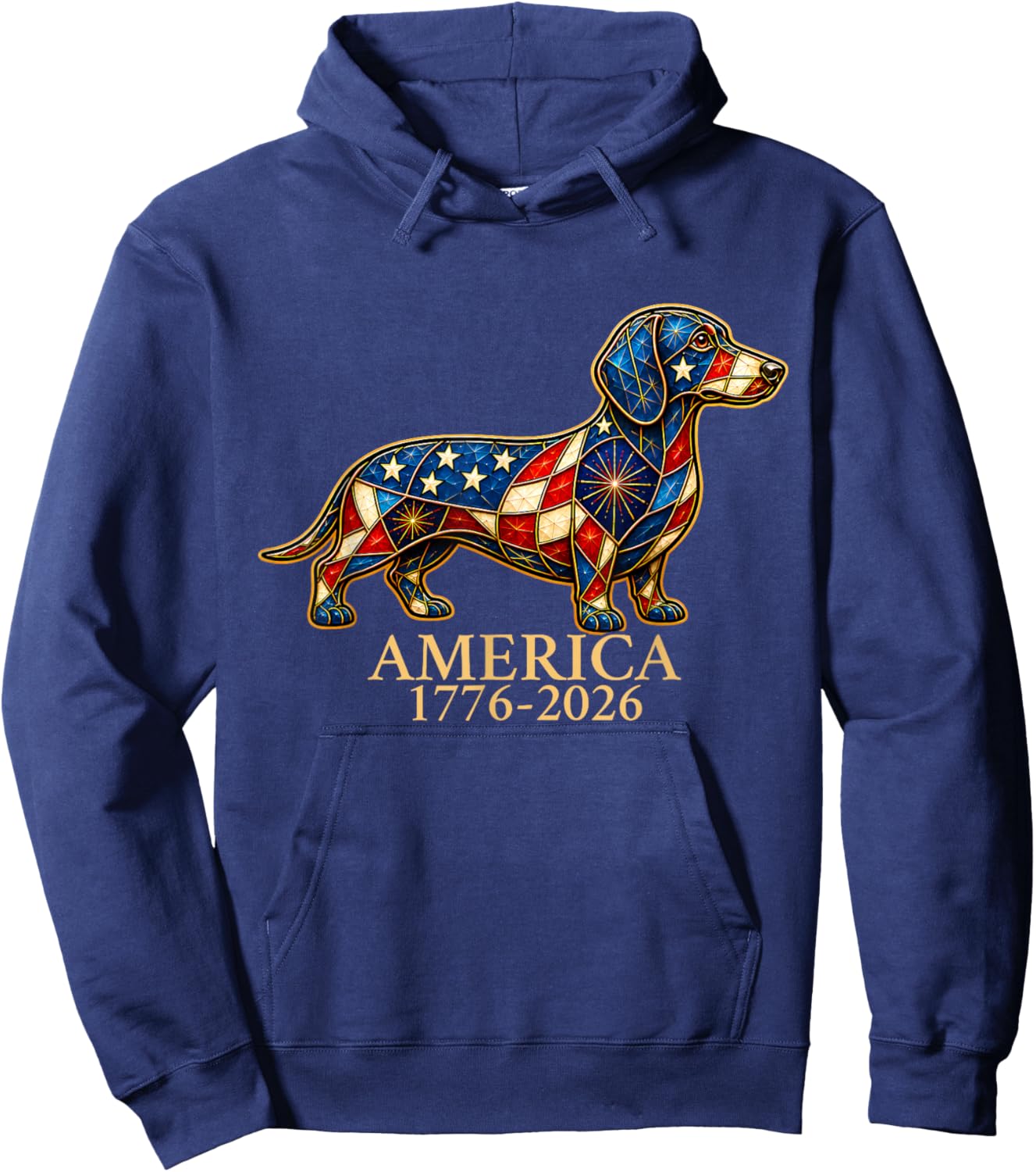 Dachshund-Mosaic America 1776-2026 Dog Patriotic July 4th Hoodie - Hoodie | Navy