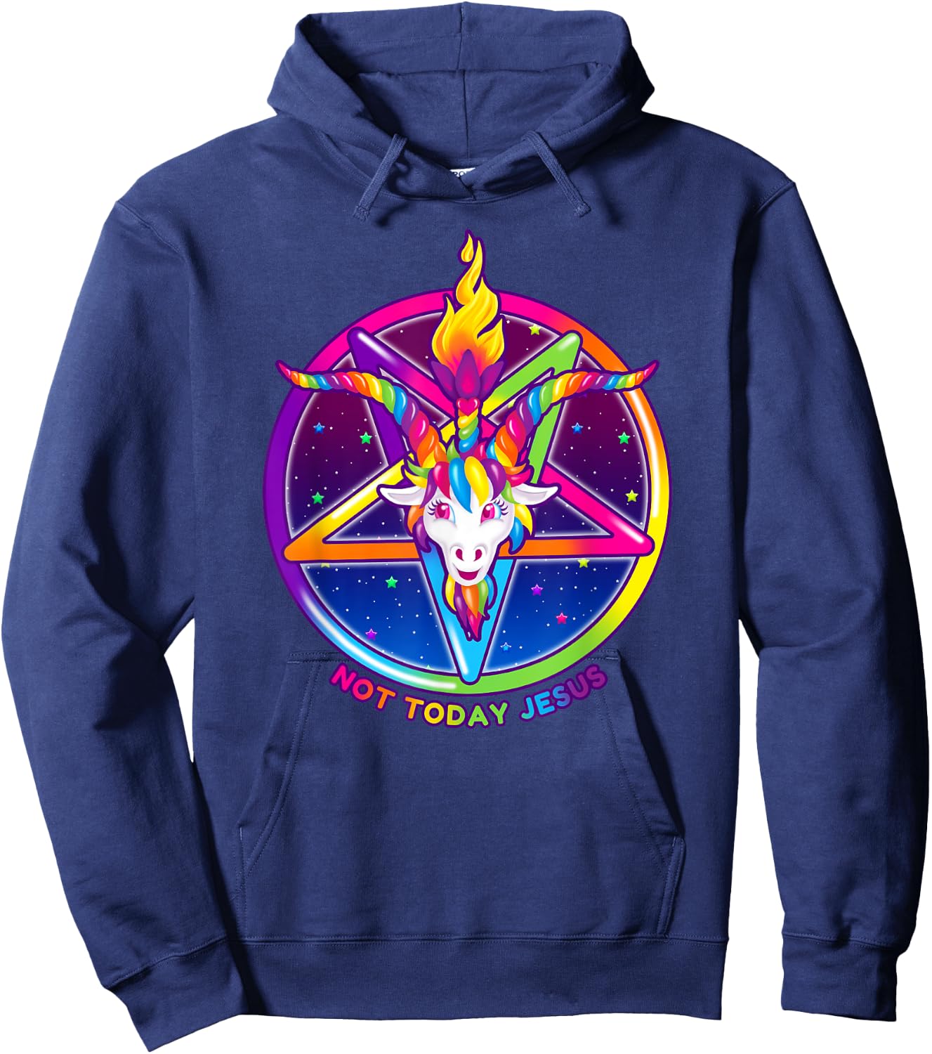 Not Today Jesus Rainbow Baphomet Pentagram Sigil Satanic Hoodie - Hoodie | Navy