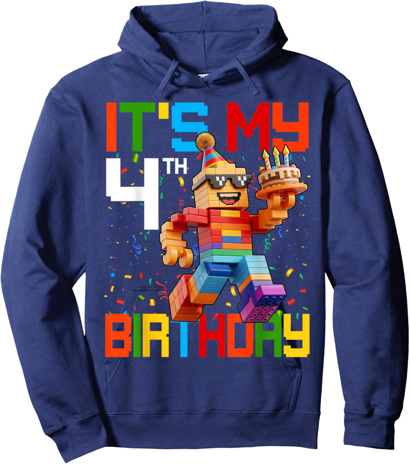 It's My 4th Birthday Boys Building Brick 4 Years Old Kids Hoodie - Hoodie | Navy