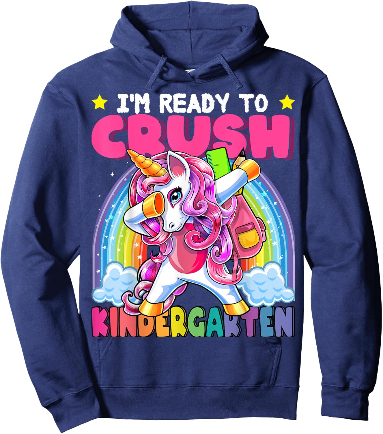 Crush Kindergarten Dabbing Unicorn Back to School Girls Gift Hoodie - Hoodie | Navy