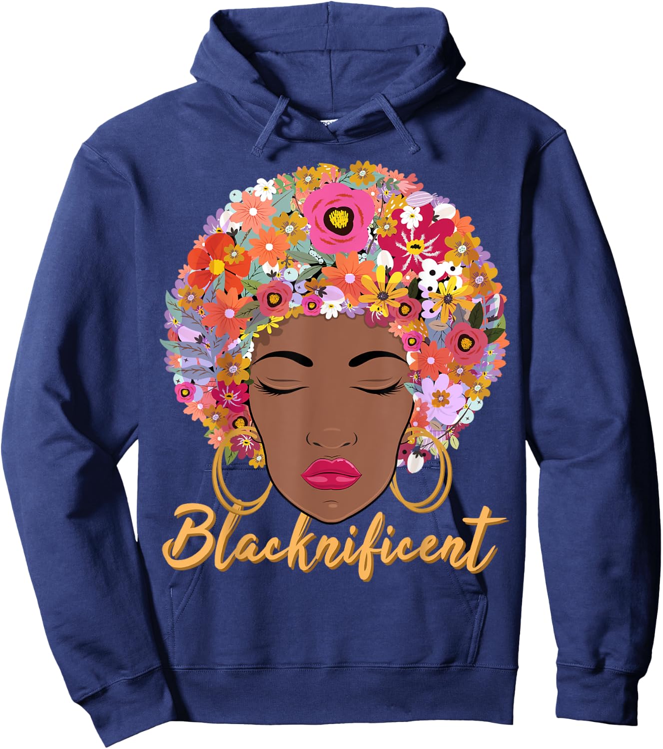 Blacknificient Floral Afro Hair African American Gift Women Hoodie - Hoodie | Navy