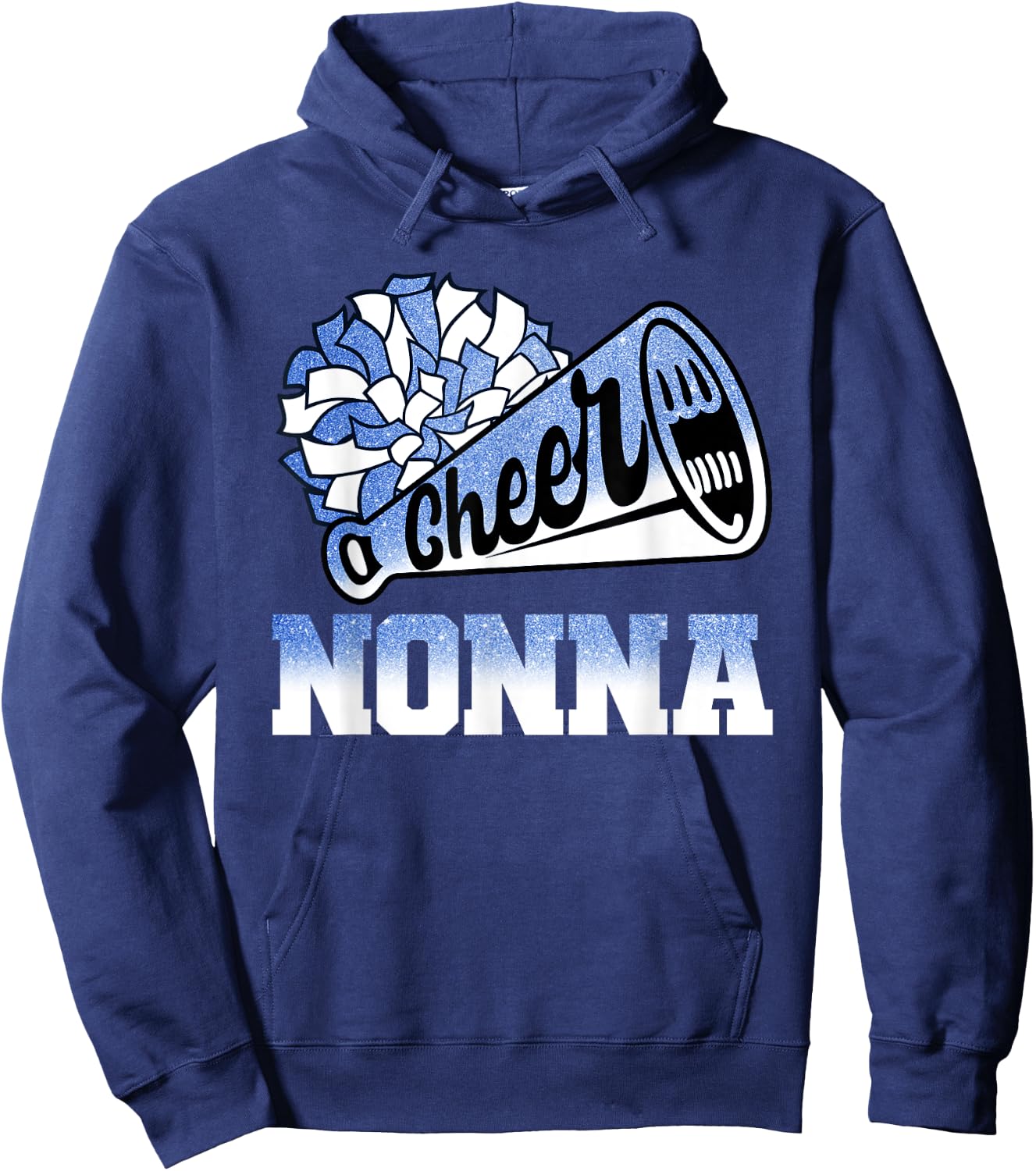 Cheer Nonna Biggest Fan Cheerleader Blue White Pom Pom Hoodie - Hoodie | Navy
