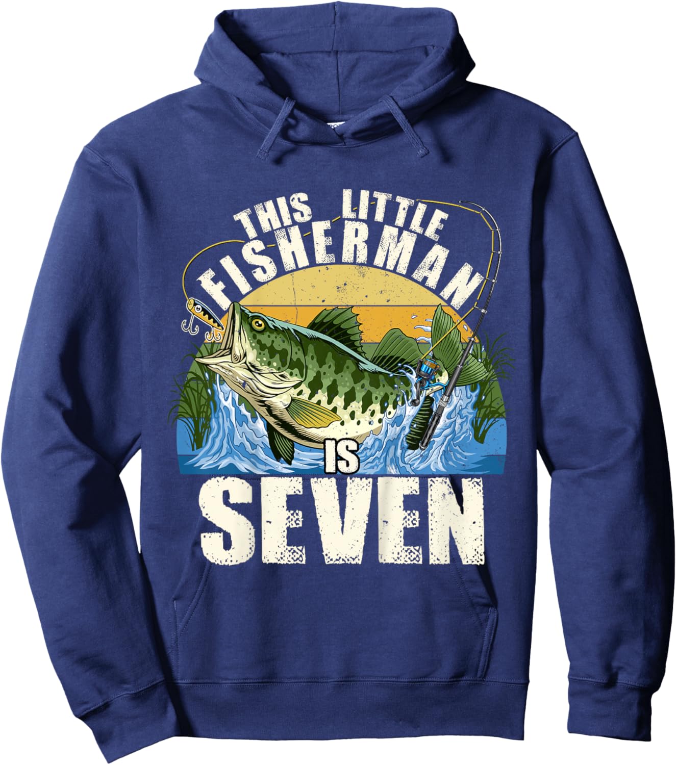 7 Years Old Fishing Birthday Party Theme Fisherman Boy Hoodie - Hoodie | Navy