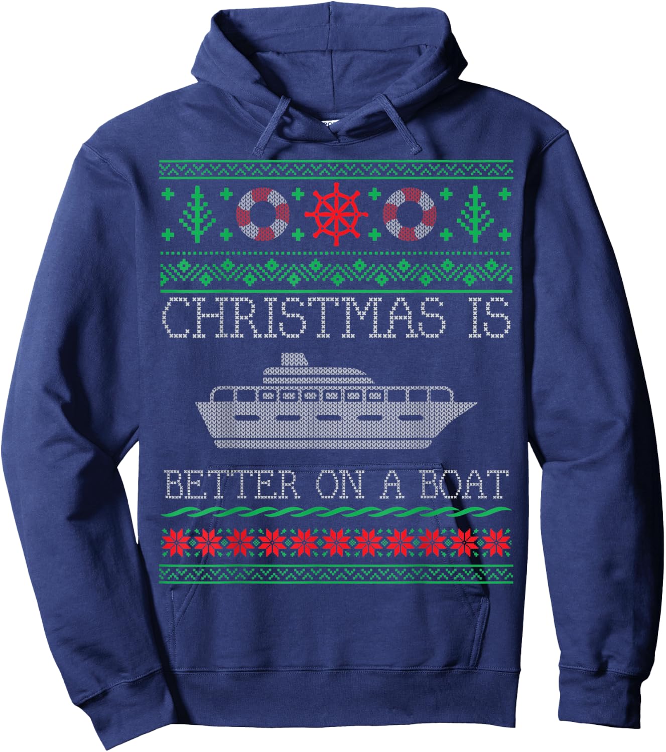 Boating Christmas Is Better On Pontoon Boat Ugly Christmas Hoodie - Hoodie | Navy