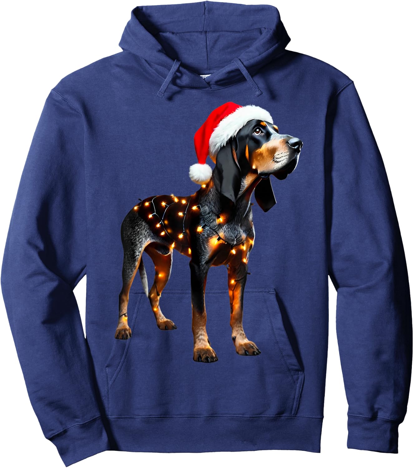 Bluetick Coonhound Dog Santa Hat Christmas Lights Owner Mom Hoodie - Hoodie | Navy
