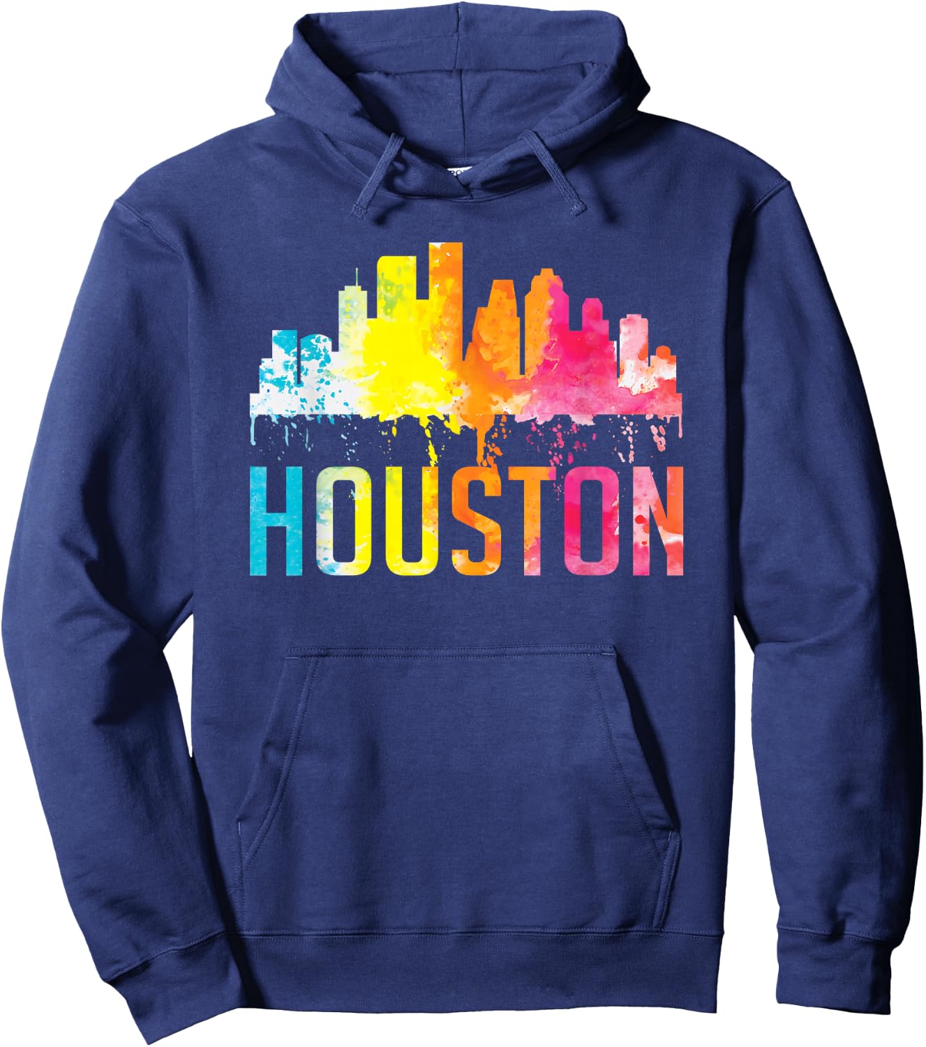 Houston Texas Watercolor Skyline Home State Souvenir Gift Hoodie - Hoodie | Navy