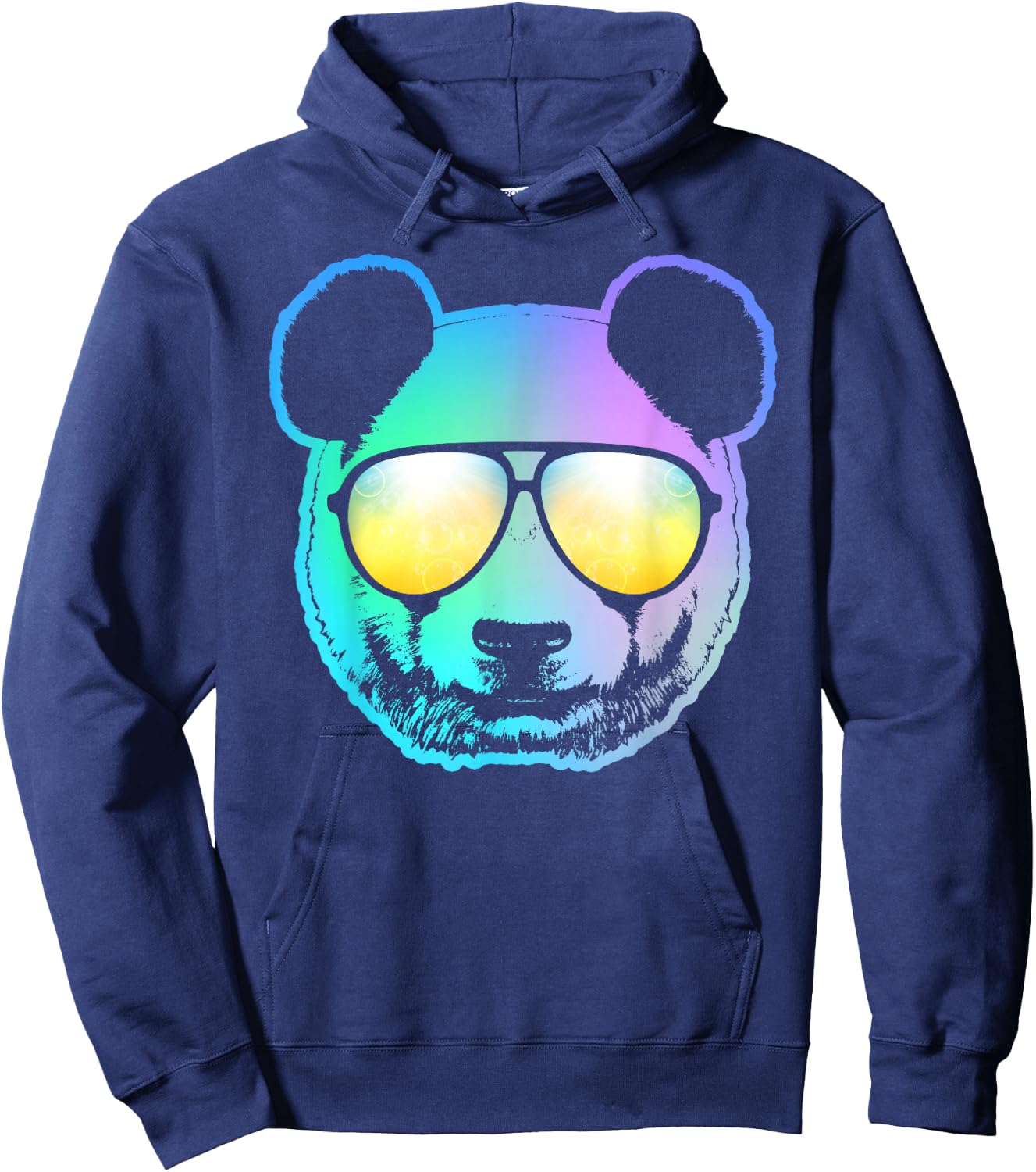 Panda Neon Bear Face Hoodie - Hoodie | Navy