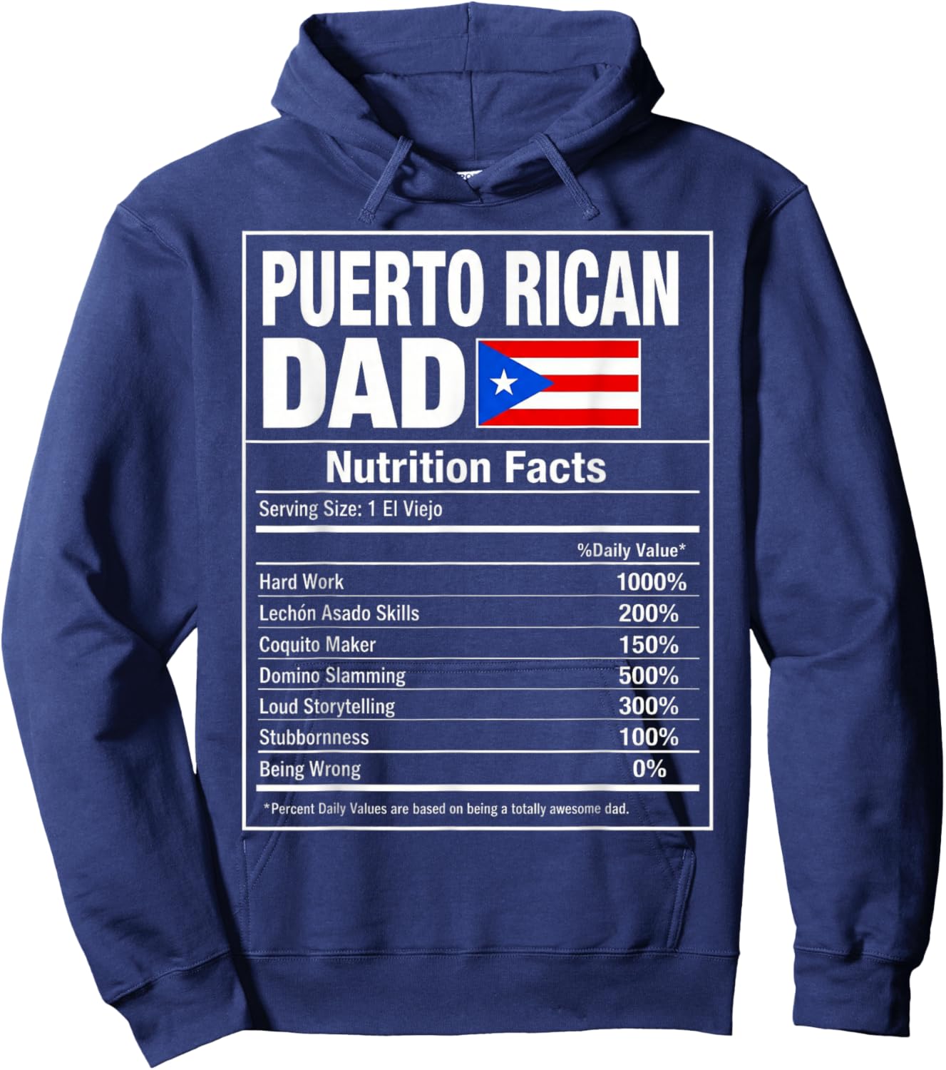 Puerto Rican Dad Nutrition Facts Funny Boricua Father Hoodie - Hoodie | Navy
