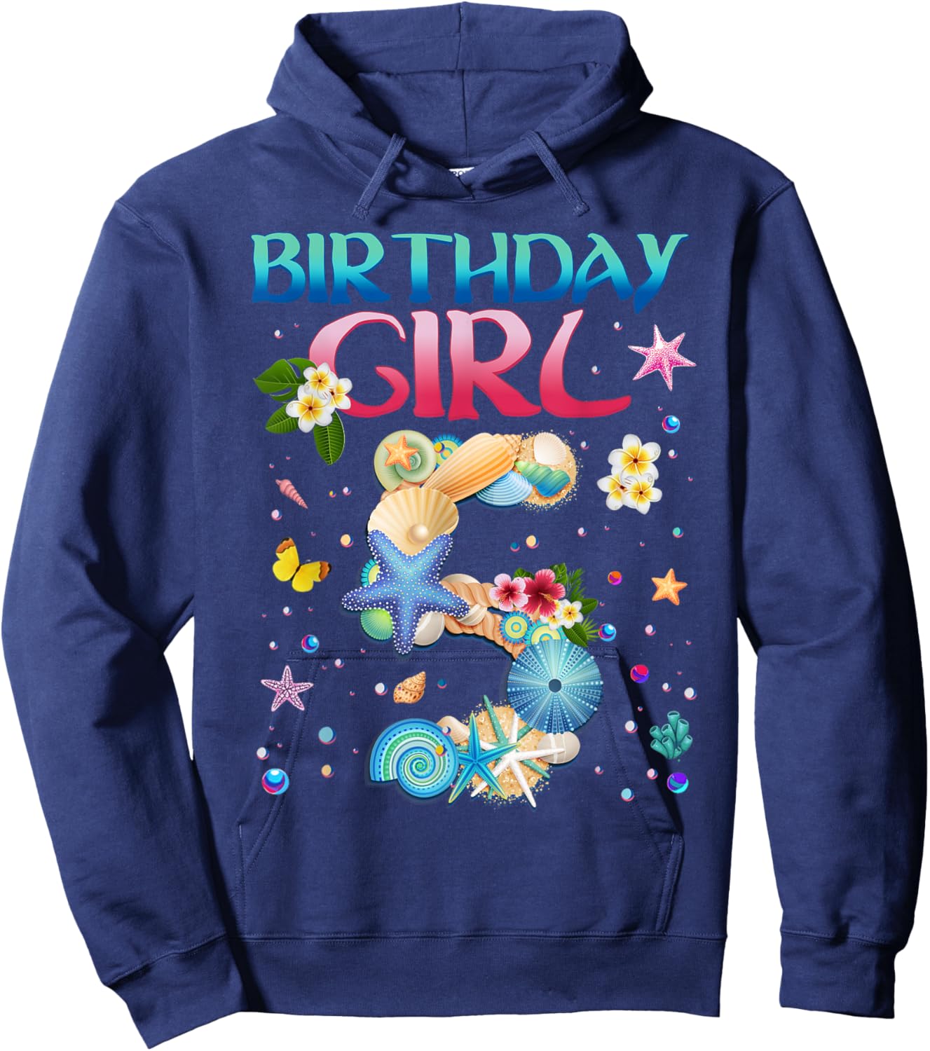 5 Years Old Birthday Girl Adventures In Oceania 5th Birthday Hoodie - Hoodie | Navy