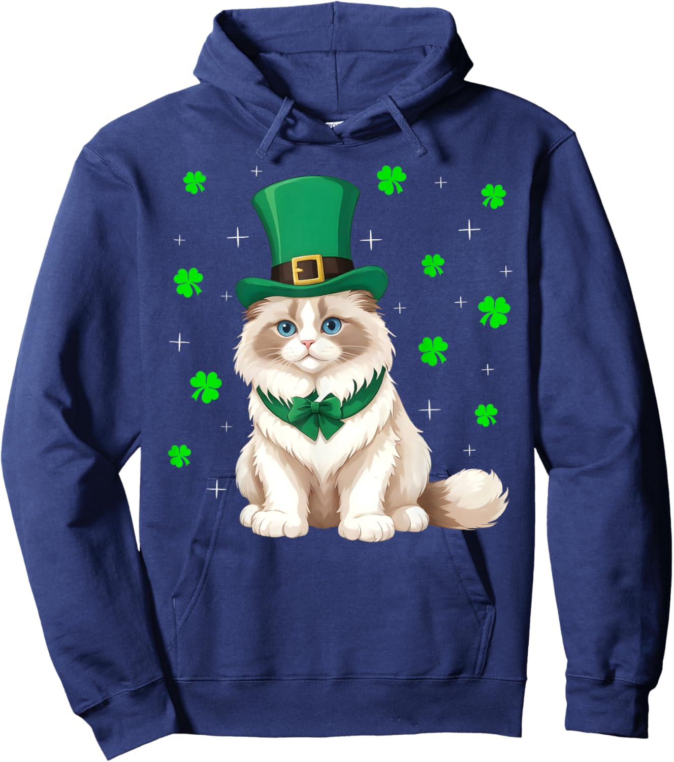 Irish Shamrock Leprechaun Hat Ragdoll Cat St Patrick's Day Men Women Kids Hoodie - Hoodie | Navy