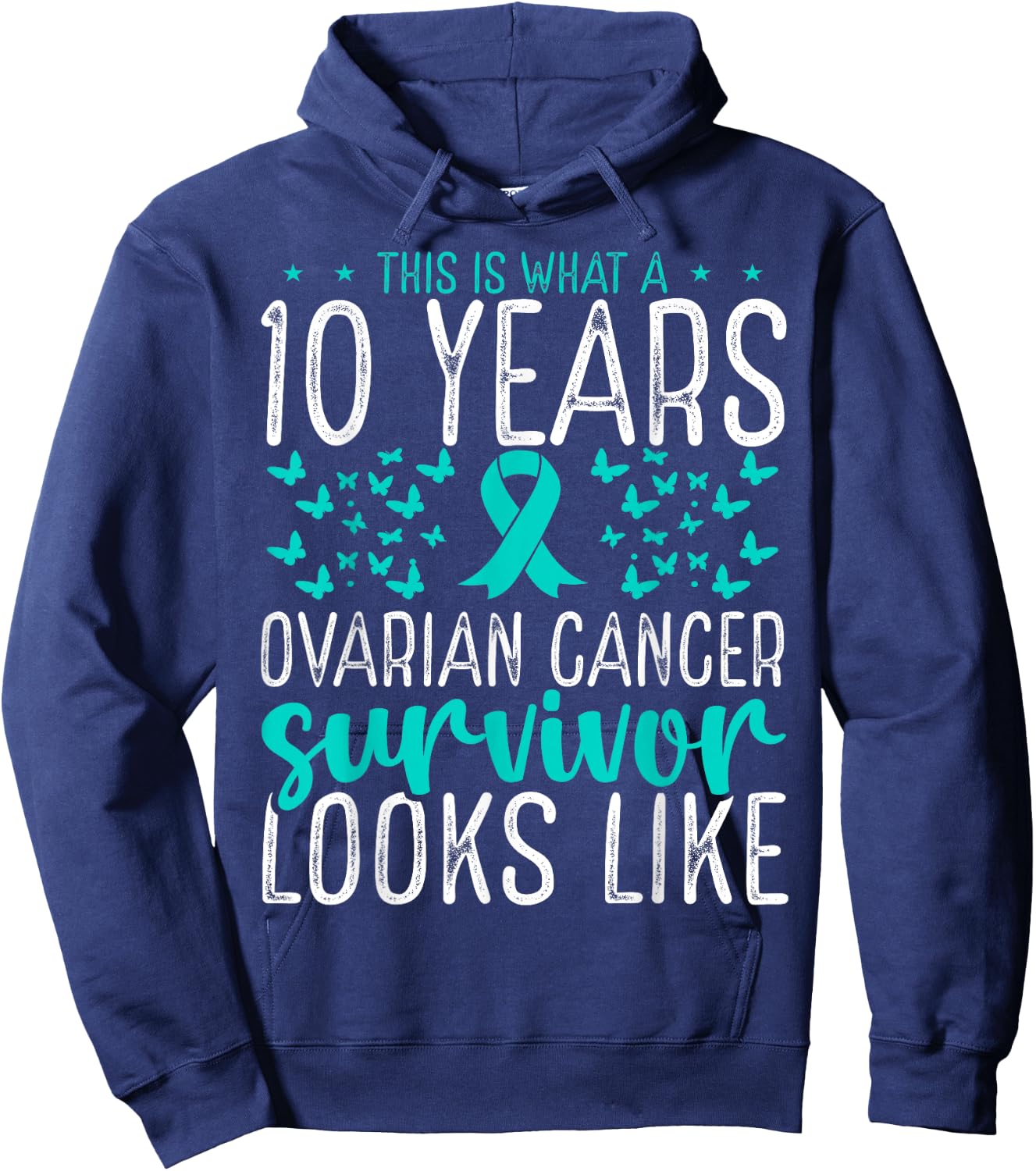10 Years Cancer Survivor Ribbon Ovarian Cancer Awareness Hoodie - Hoodie | Navy