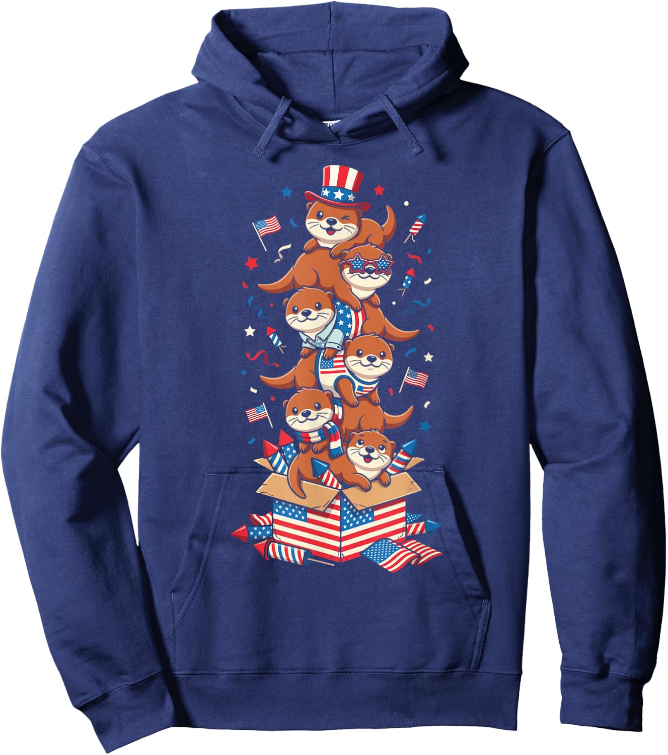 Funny Otter American USA Flag Memorial Day 4th of July Hoodie - Hoodie | Navy