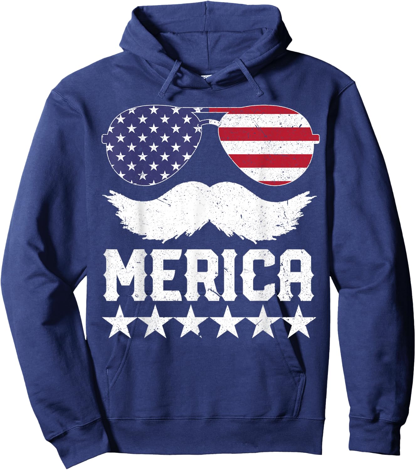 4th of July T Shirt Women Men MERICA America Flag Mustache Hoodie - Hoodie | Navy
