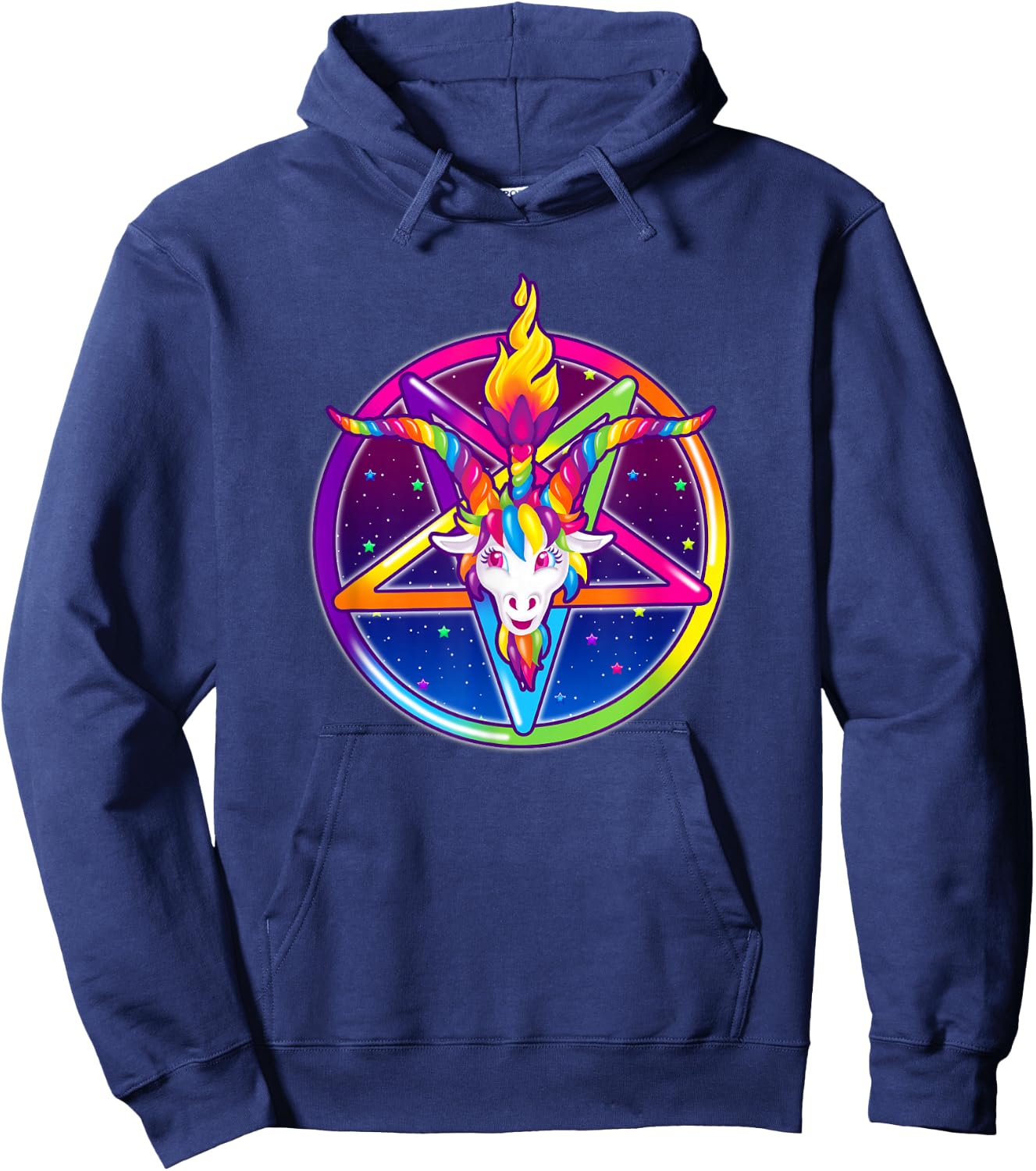 Creepy Girl Club Rainbow Baphomet Pentagram Sigil Hoodie - Hoodie | Navy