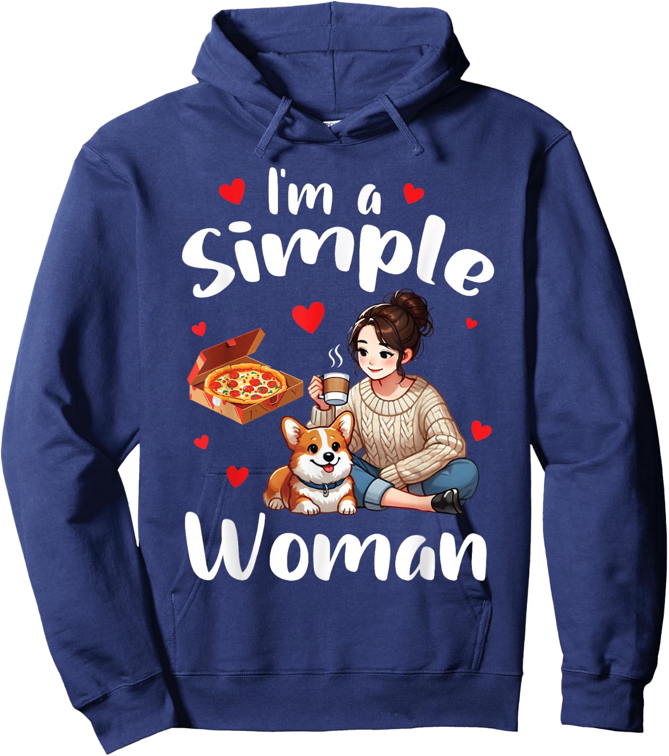 I'm A Simple Woman Eating Pizza Drinking Coffee and Pet Dog Hoodie - Hoodie | Navy