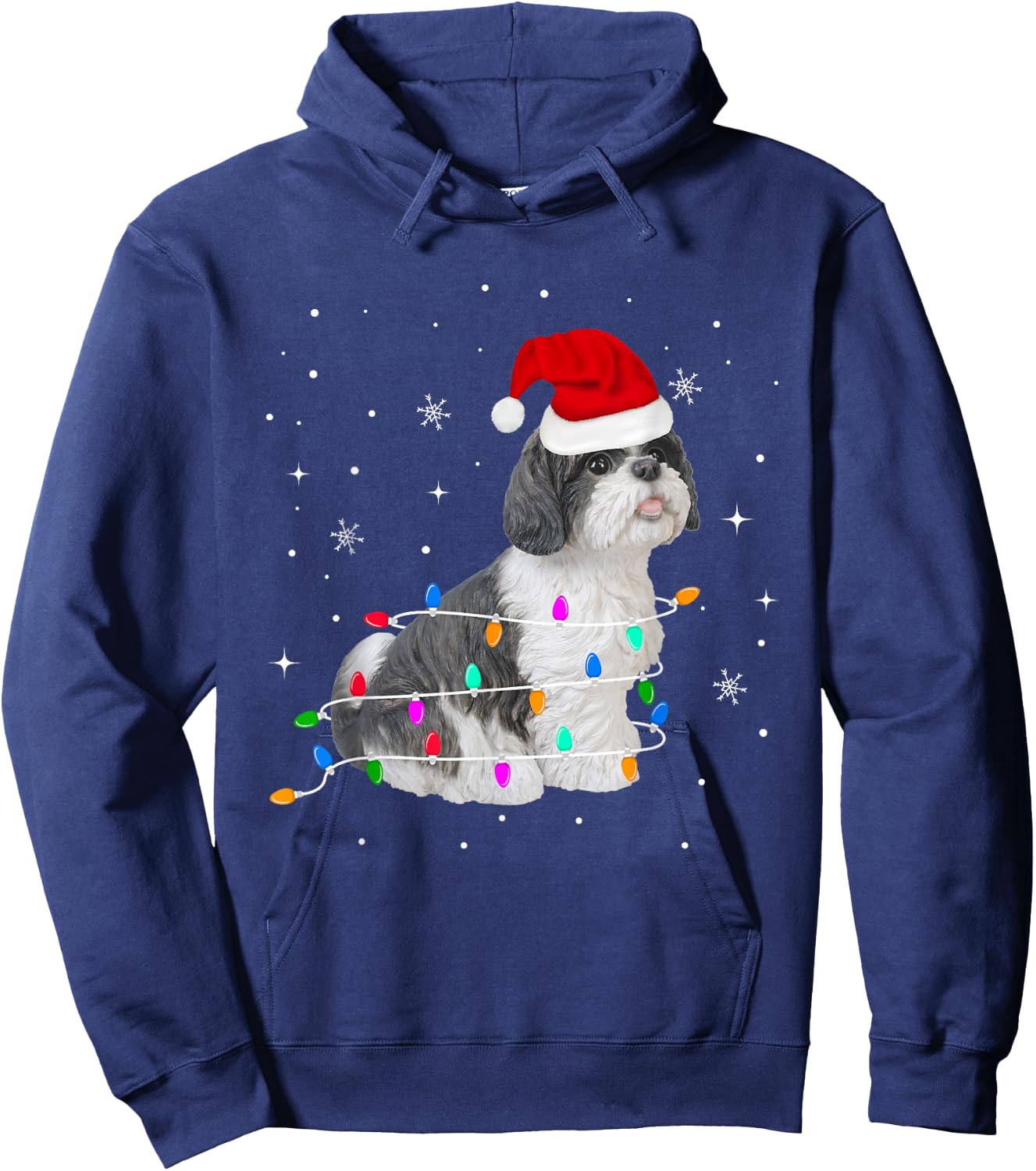 Funny Shih Tzu Christmas Light Gifts Xmas Hoodie - Hoodie | Navy