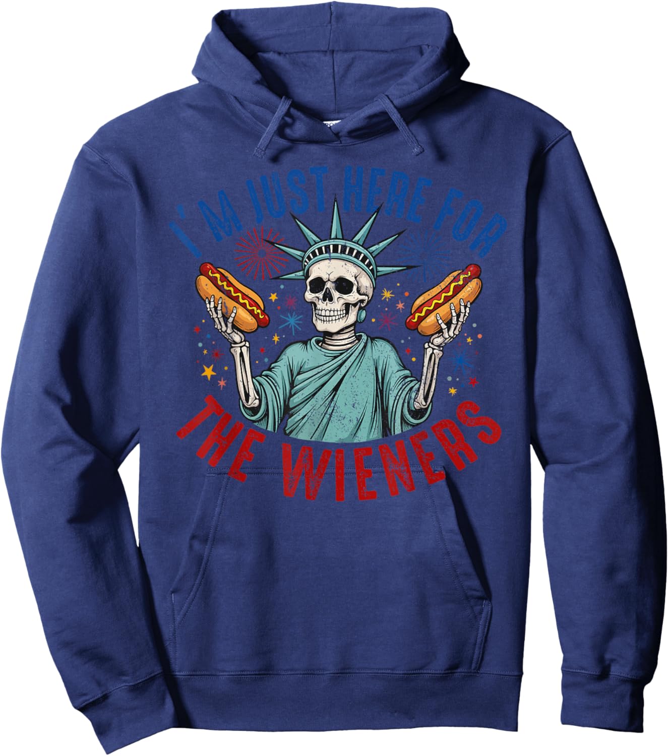 I'm Just Here For The Wieners, Statue Of Liberty Skeleton Hoodie - Hoodie | Navy