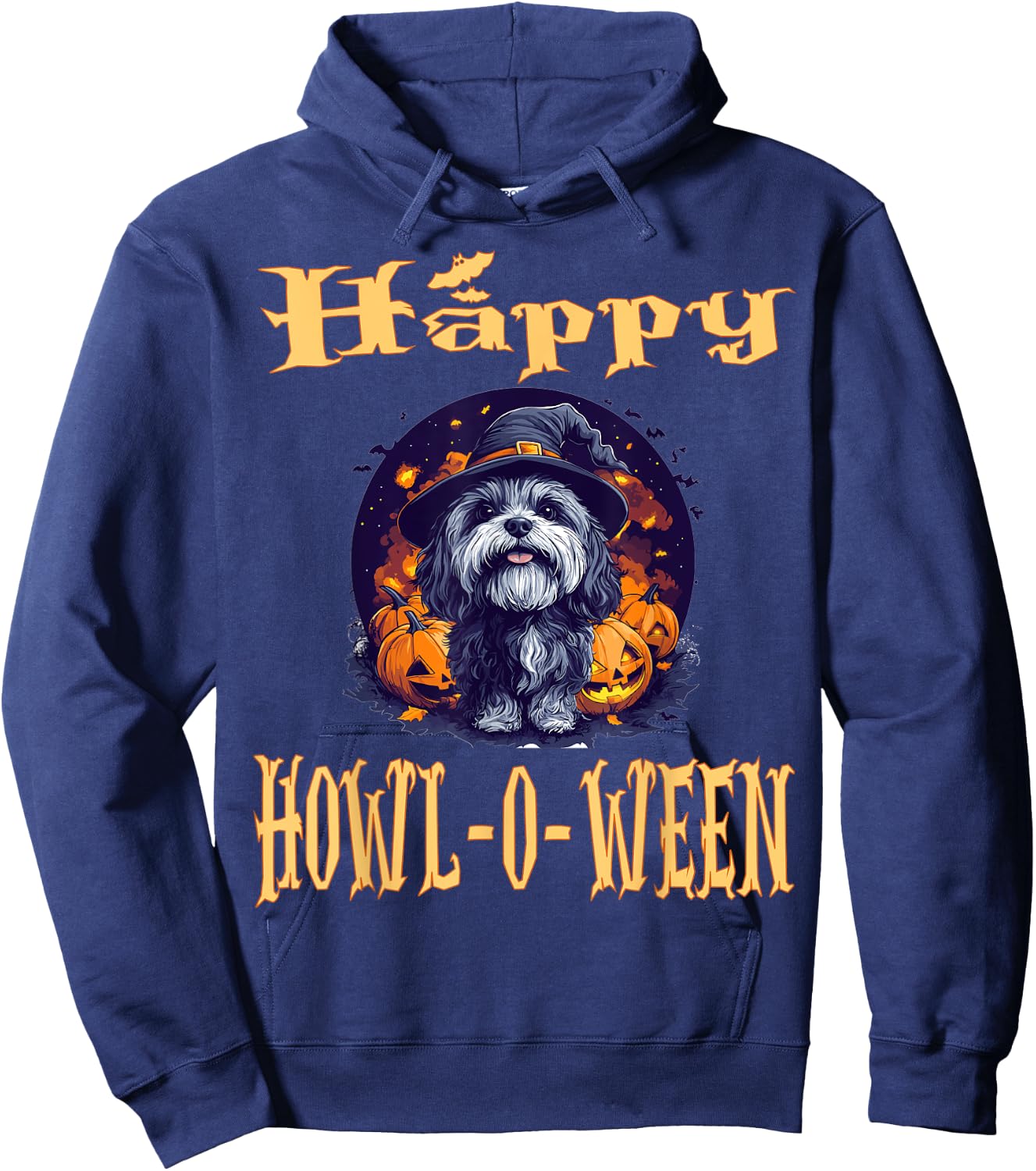 Havanese Dog Whitch Hat Halloween Pumpkin Spooky Happy Hoodie - Hoodie | Navy