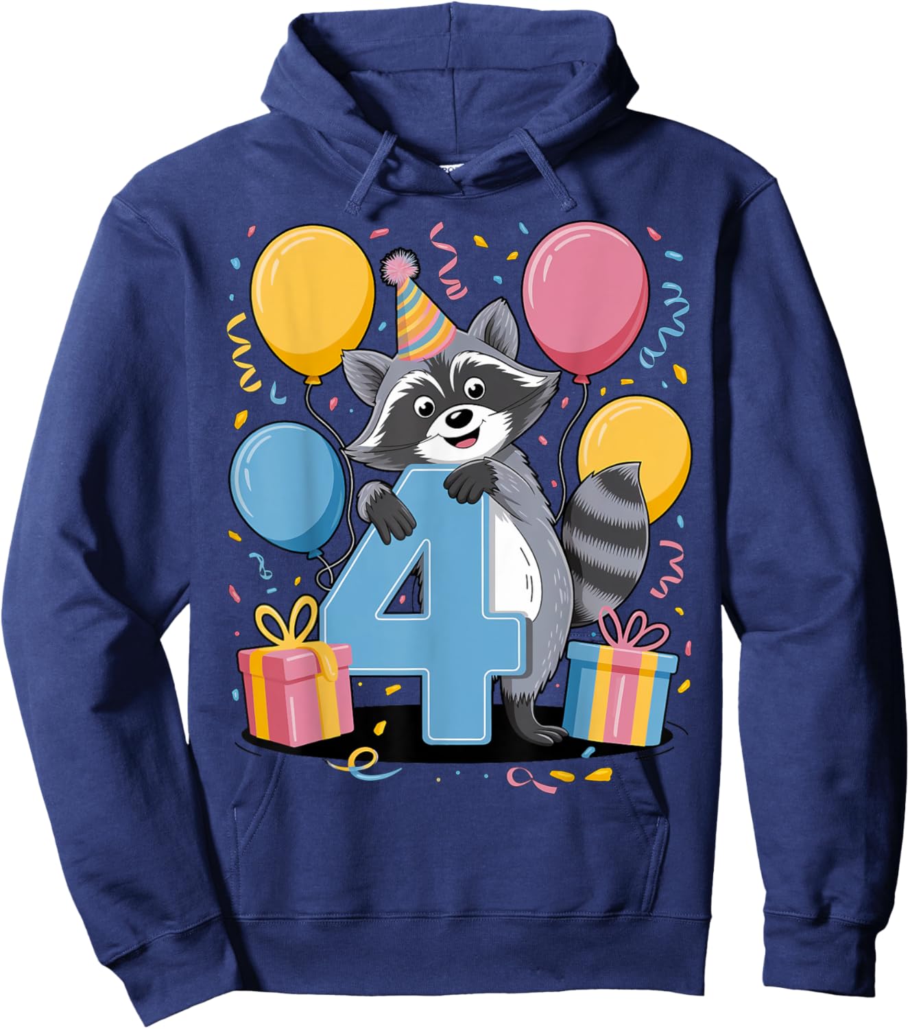 Raccoon 4th birthday for boy girl 4 years old fourth Raccoon Hoodie - Hoodie | Navy