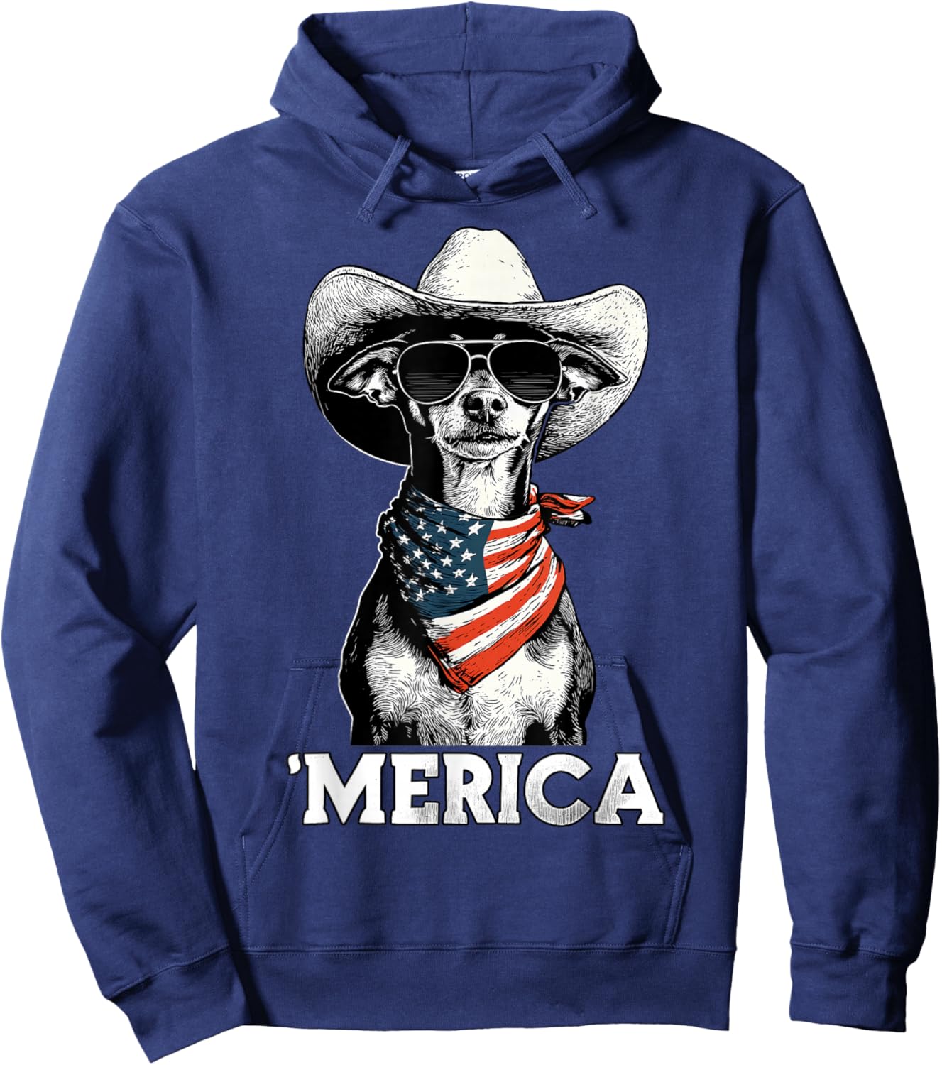 Miniature Pinscher Min Pin American Flag Bandana Sunglasses Hoodie - Hoodie | Navy