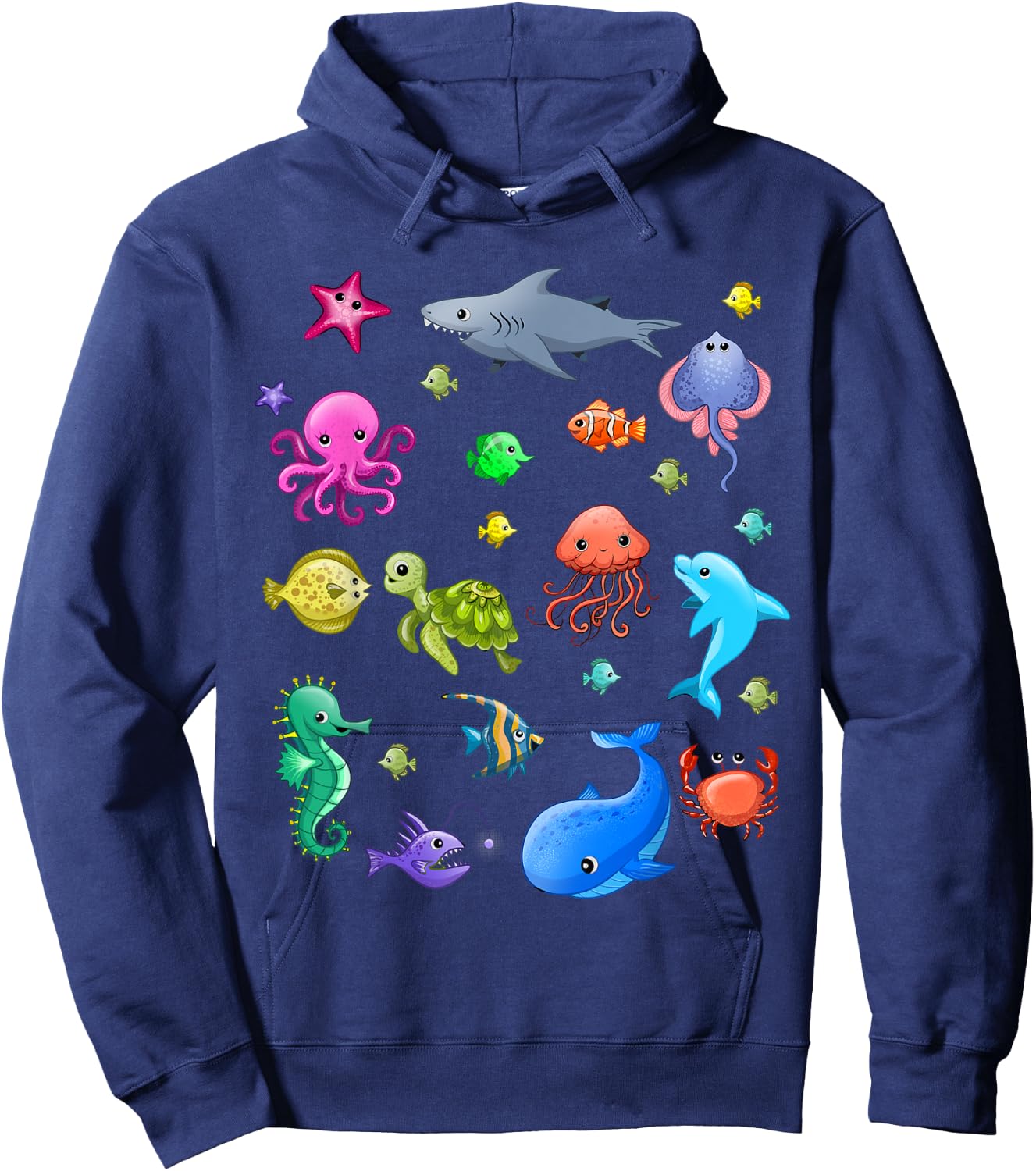 Cute Sea Animals Kids Children Ocean Creatures Clownfish Hoodie - Hoodie | Navy