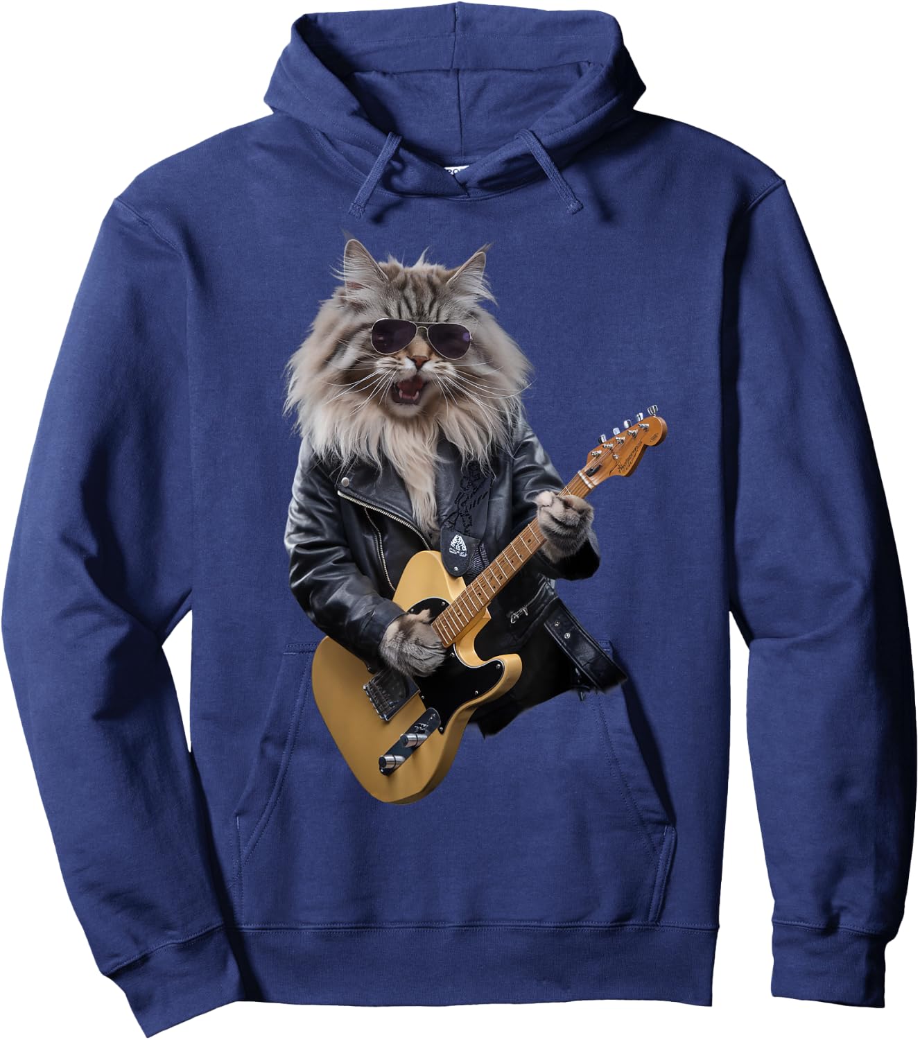 Cat Playing Guitar Rock Star Rock and Roll Women Kid Hoodie - Hoodie | Navy