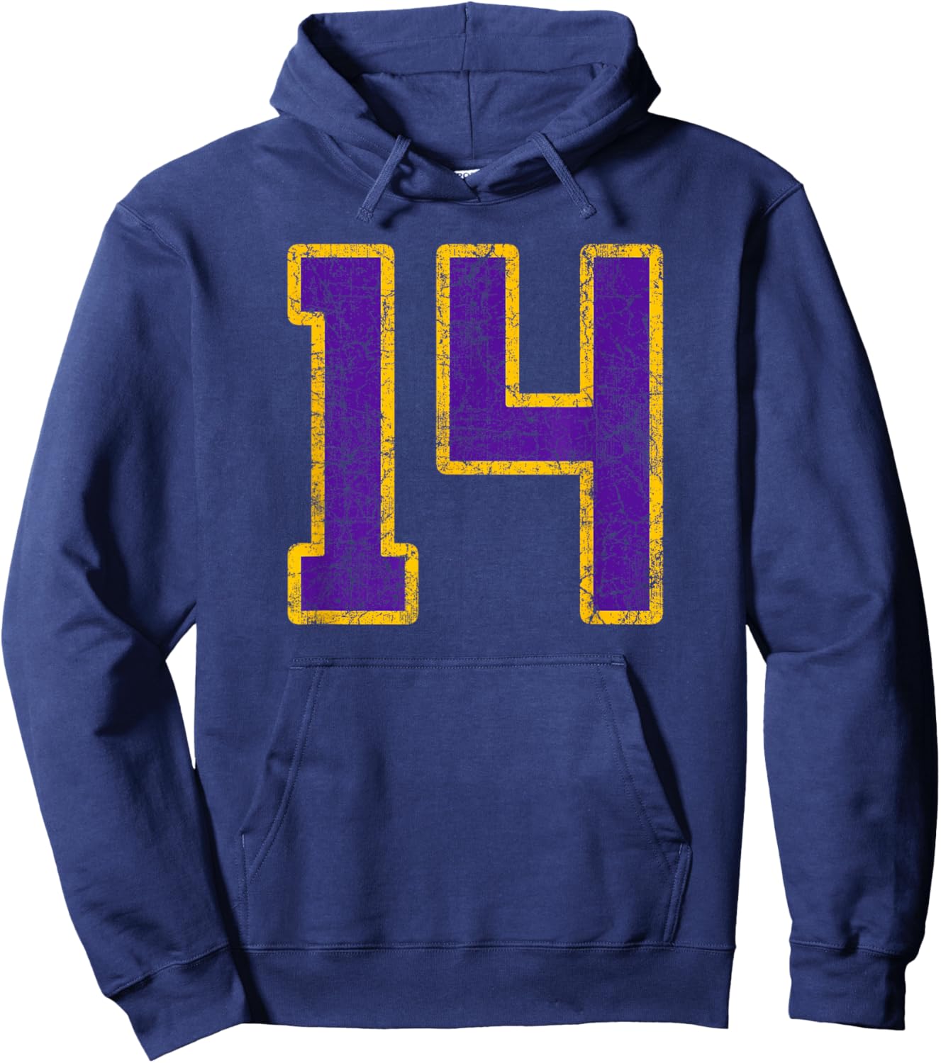 Purple Gold Number 14 Jersey Player Uniform #14 Grunge Hoodie - Hoodie | Navy