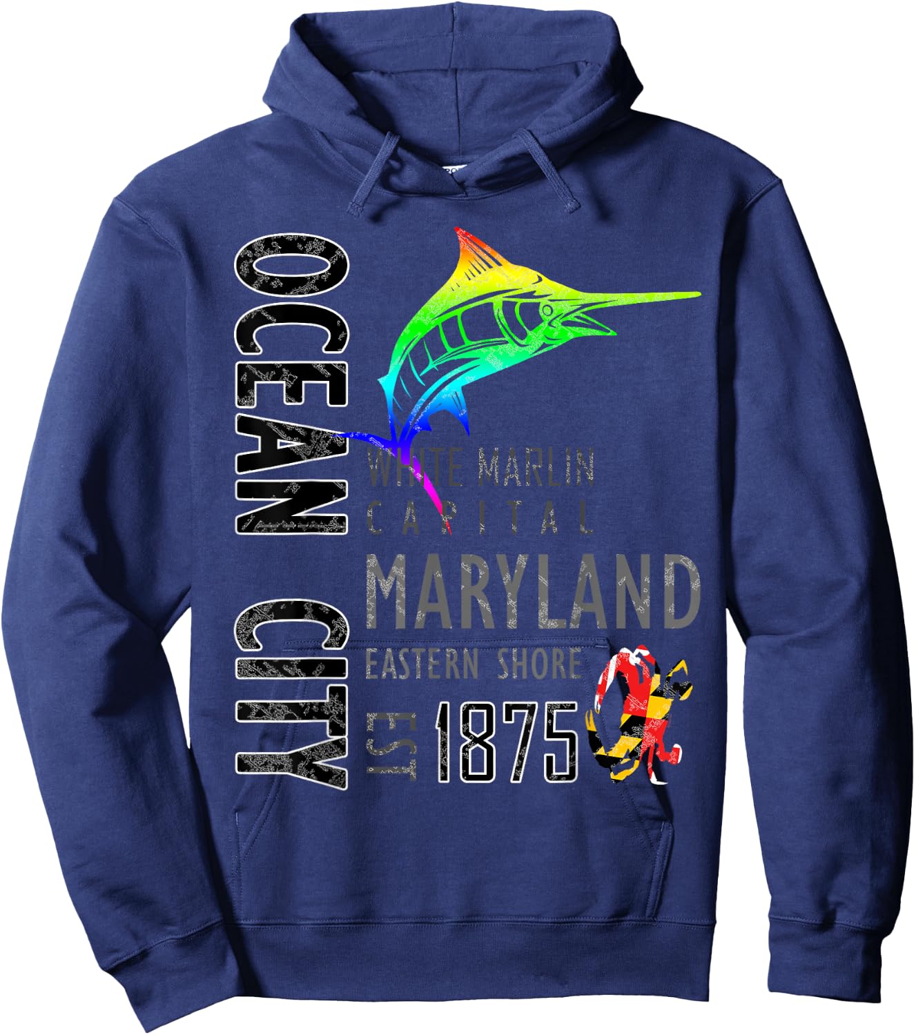Ocean City Maryland White Marlin Capital Eastern Shore Hoodie - Hoodie | Navy