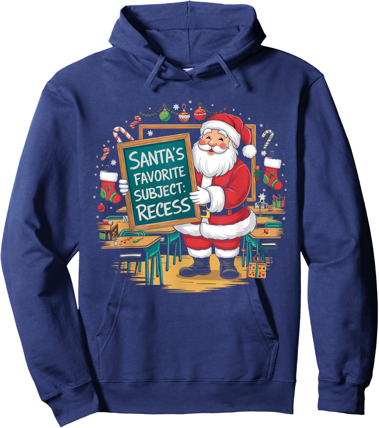 Santa Claus Favorite Subject Recess Funny Christmas Teacher Hoodie - Hoodie | Navy