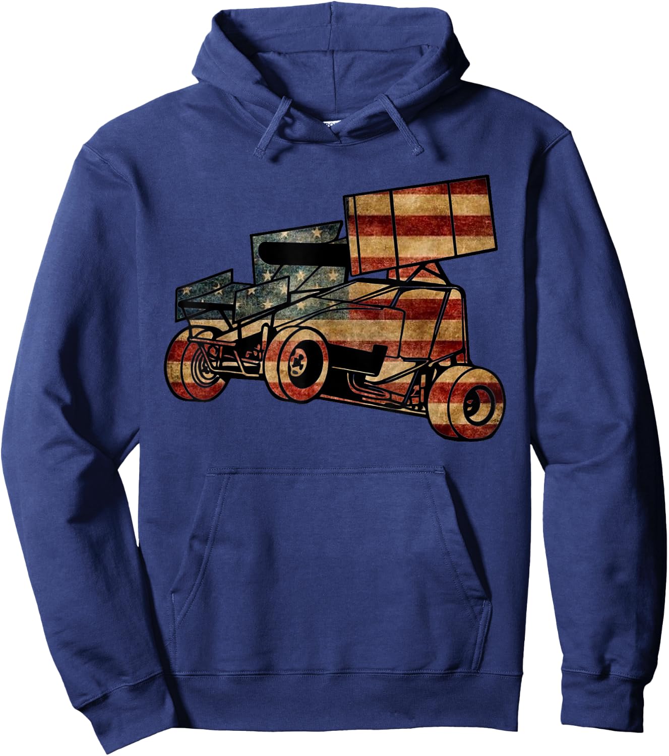 Sprint Car Racing Dirt Track Vintage Looking American Flag Hoodie - Hoodie | Navy