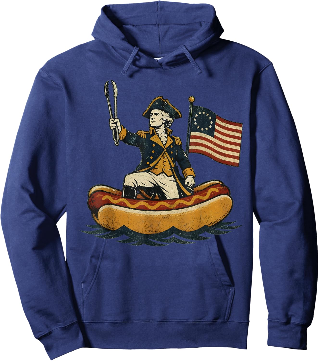 Delaware Dog Funny George Washington Hotdog Patriotic Hoodie - Hoodie | Navy