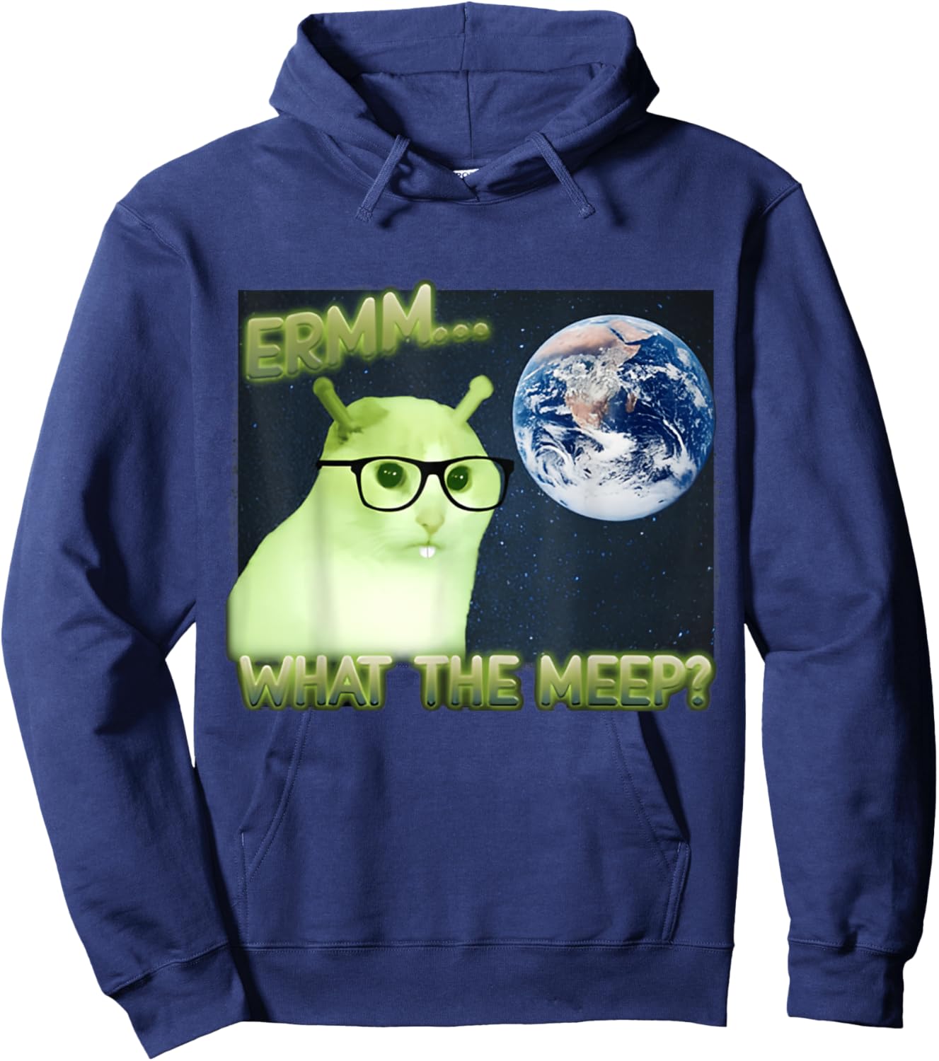 Erm What The Meep Cat & Cat FUNNY Earth Hoodie - Hoodie | Navy