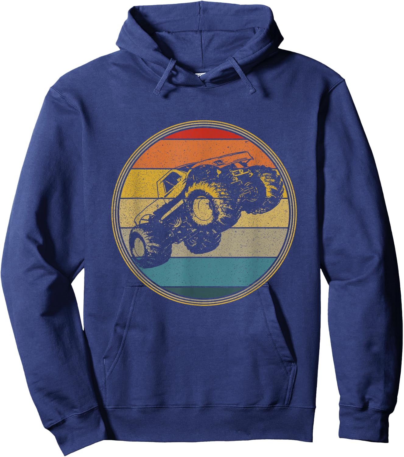 Monster Truck Vintage Retro Style Sun Design Hoodie - Hoodie | Navy
