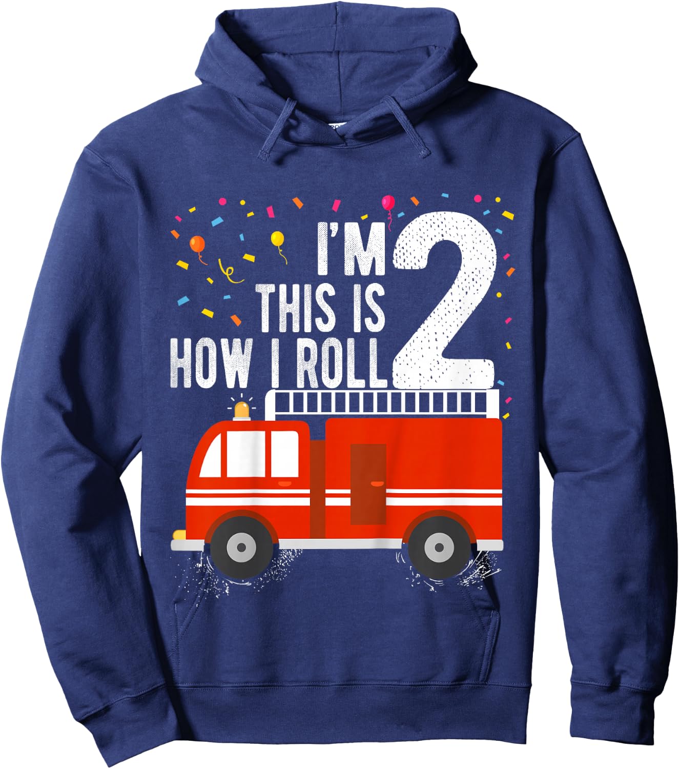 Fire Truck 2nd Birthday Boy 2 Year Old Firefighter Hoodie - Hoodie | Navy