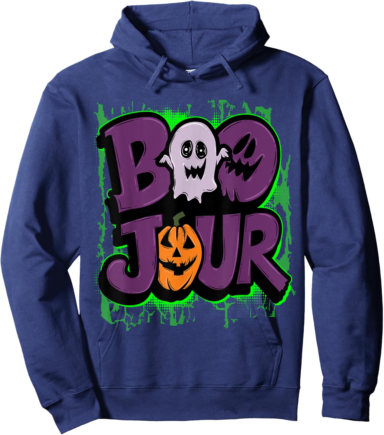Boo Jour Ghost Celebrating Groovy Halloween Costumes Hoodie - Hoodie | Navy