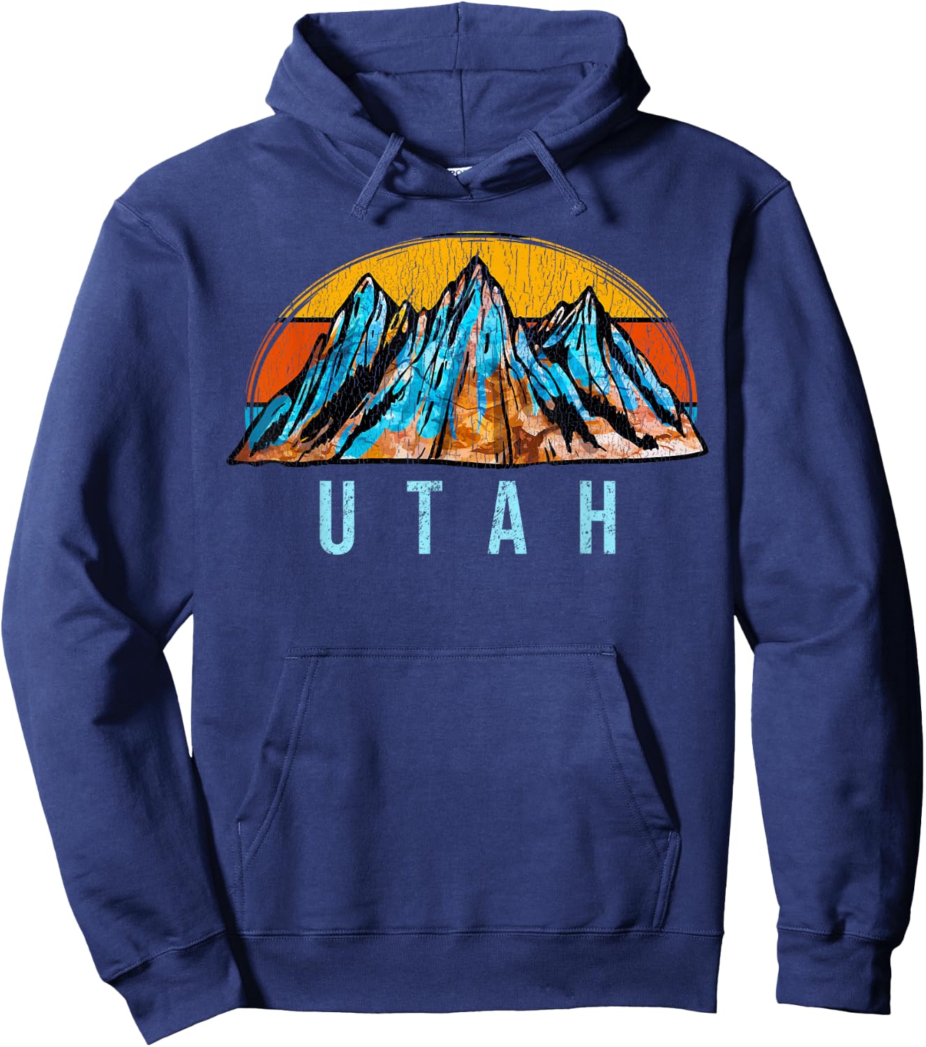 Vintage Utah Retro Mountains Distressed Hoodie - Hoodie | Navy