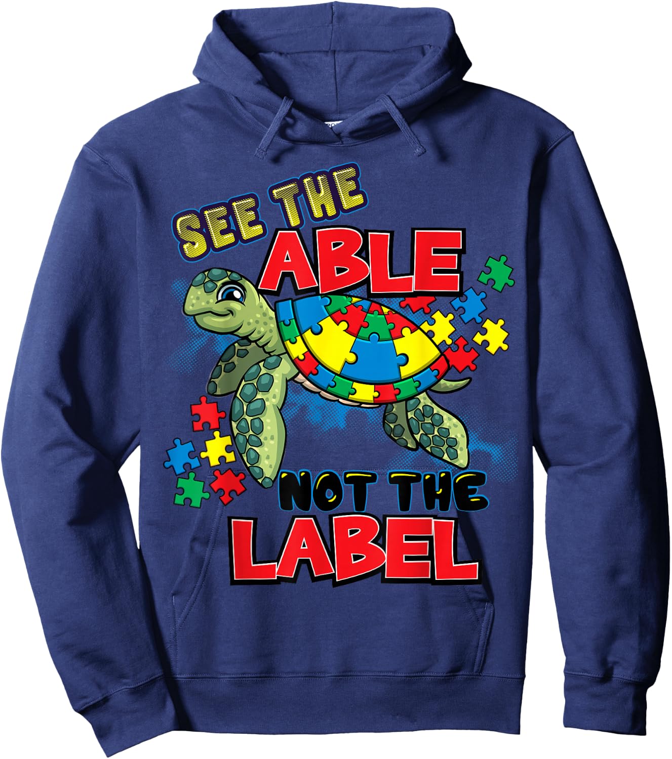 See The Able Not The Label Autism Awareness Sea Turtle Hoodie - Hoodie | Navy