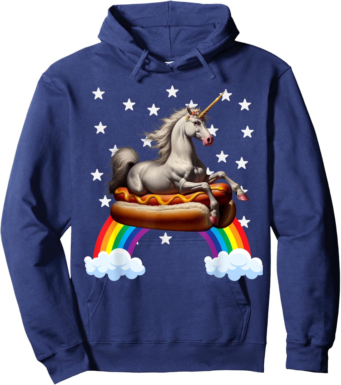 Unicorn Riding Hot Dog Boys Girls Women Kids Teen Mother Mom Hoodie - Hoodie | Navy