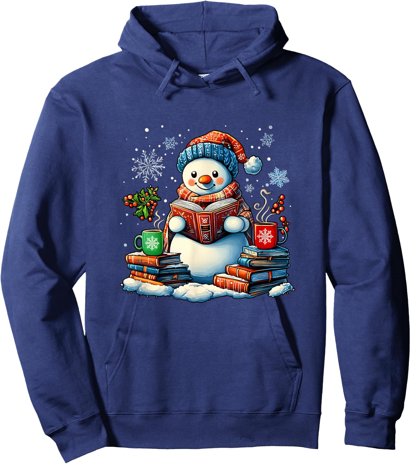 Snowman Reading Book Lovers Christmas Bookworm Librarian Hoodie - Hoodie | Navy