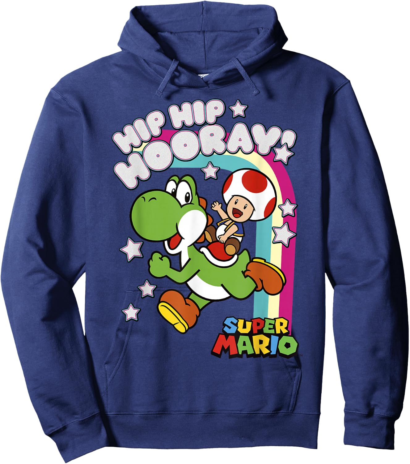 Super Mario Yoshi and Toad Hip Hip Hooray Rainbow Hoodie - Hoodie | Navy