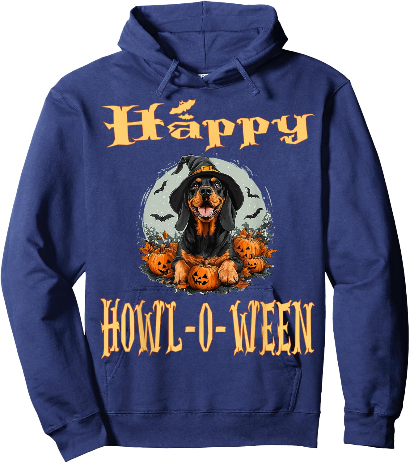 Black And Tan Coonhound Dog Whitch Hat Halloween Pumpkin Men Women Kids Hoodie - Hoodie | Navy