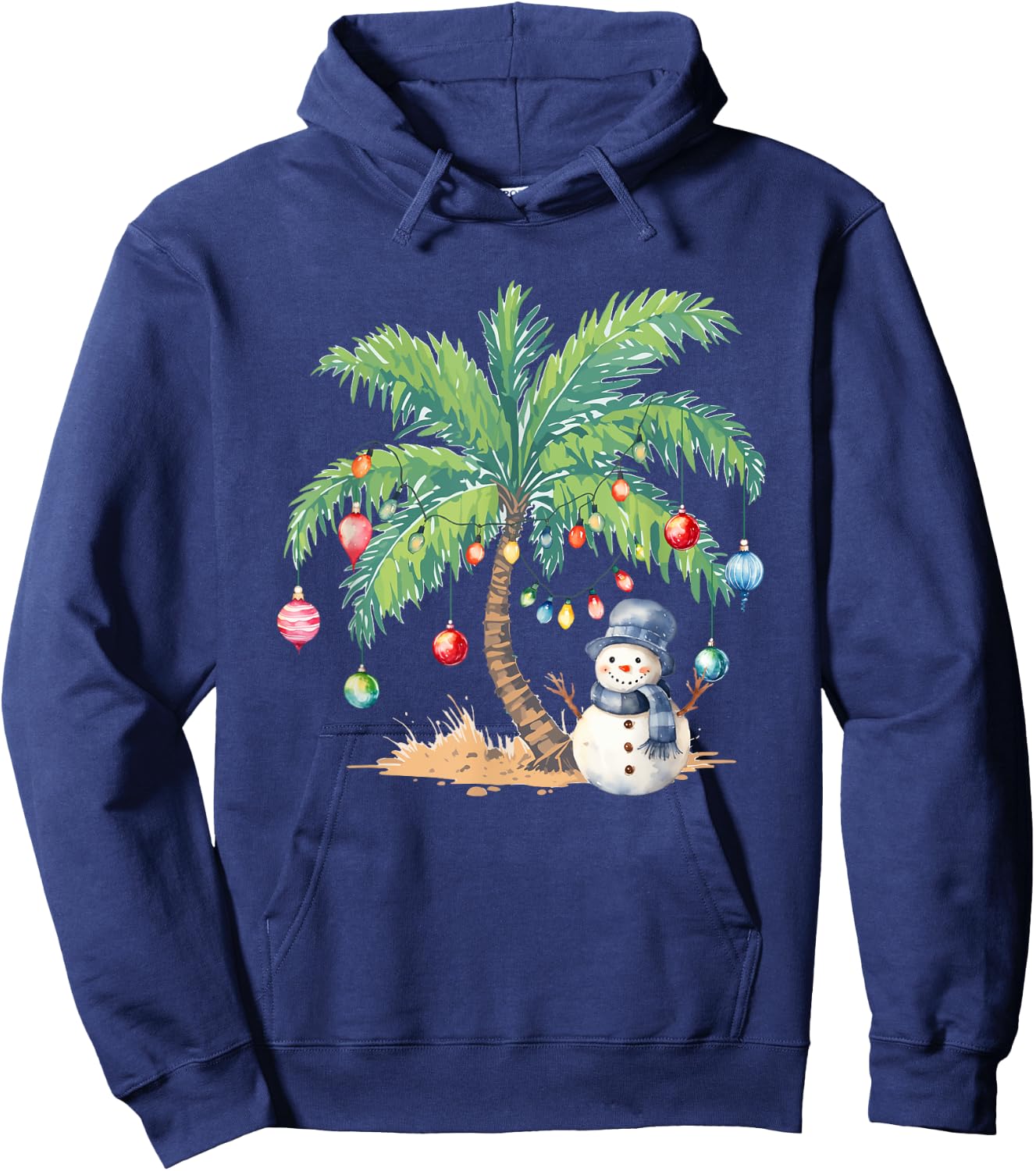 Vintage Palm Tree Snowman Tropical Christmas Deck The Palms Hoodie - Hoodie | Navy