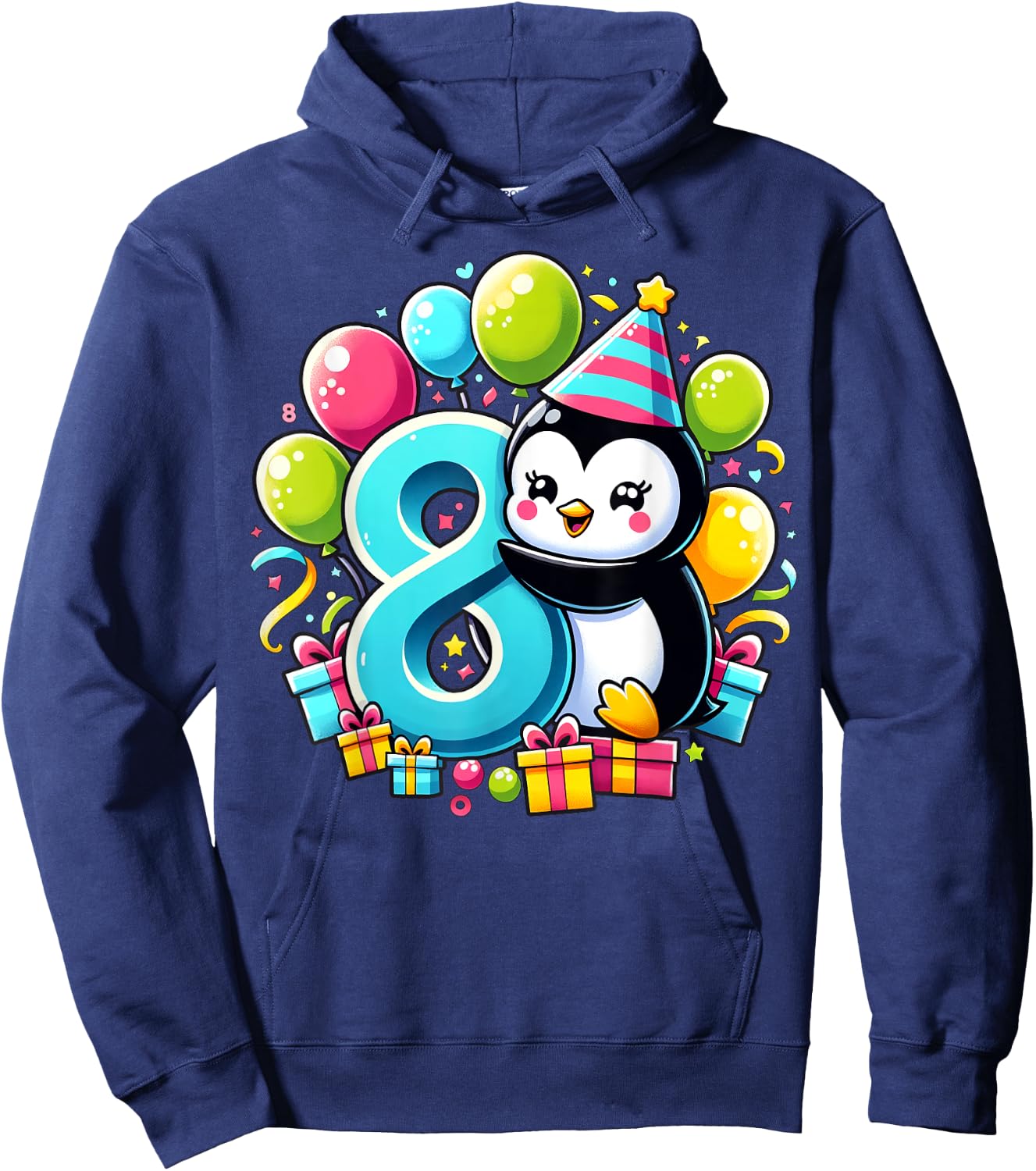 Penguin 8th birthday for boy girl 8 years old eight Penguin Hoodie - Hoodie | Navy
