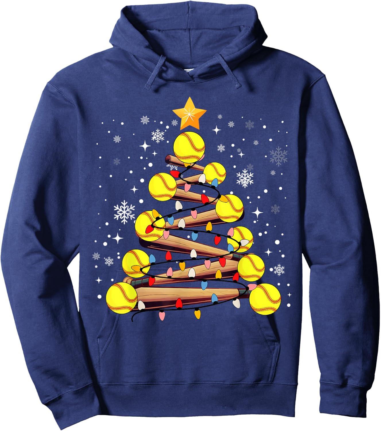 Softball Christmas Tree Light Xmas Softball Girls Kids Hoodie - Hoodie | Navy