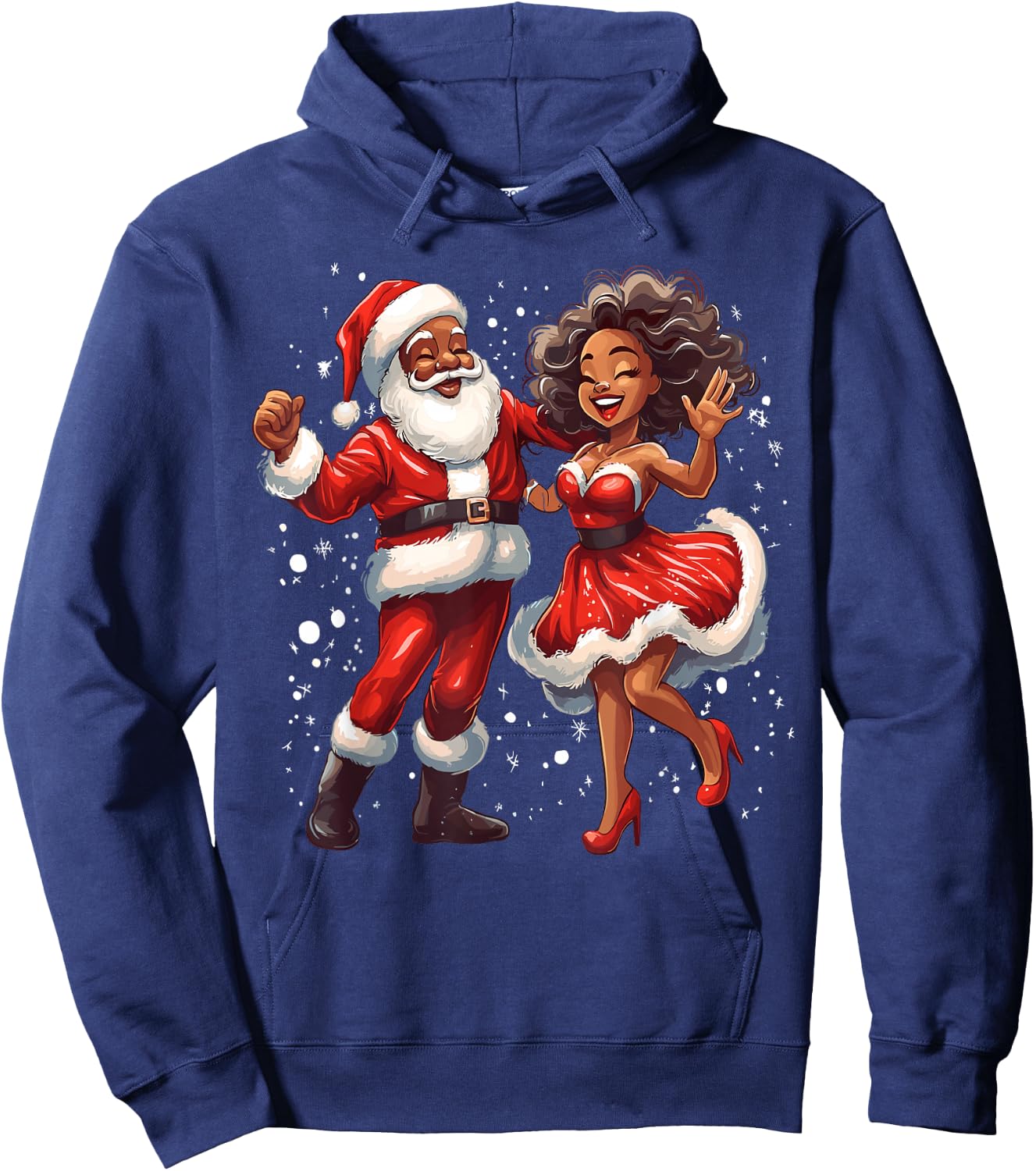 African American Christmas African Santa Mrs Claus Dancing Hoodie - Hoodie | Navy