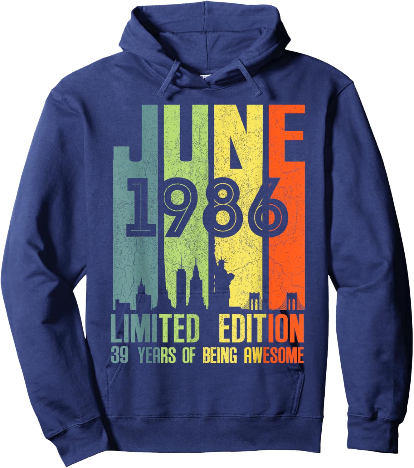June 1986 39 Birthday 39 Year Old 1986 Birthday Vintage Hoodie - Hoodie | Navy