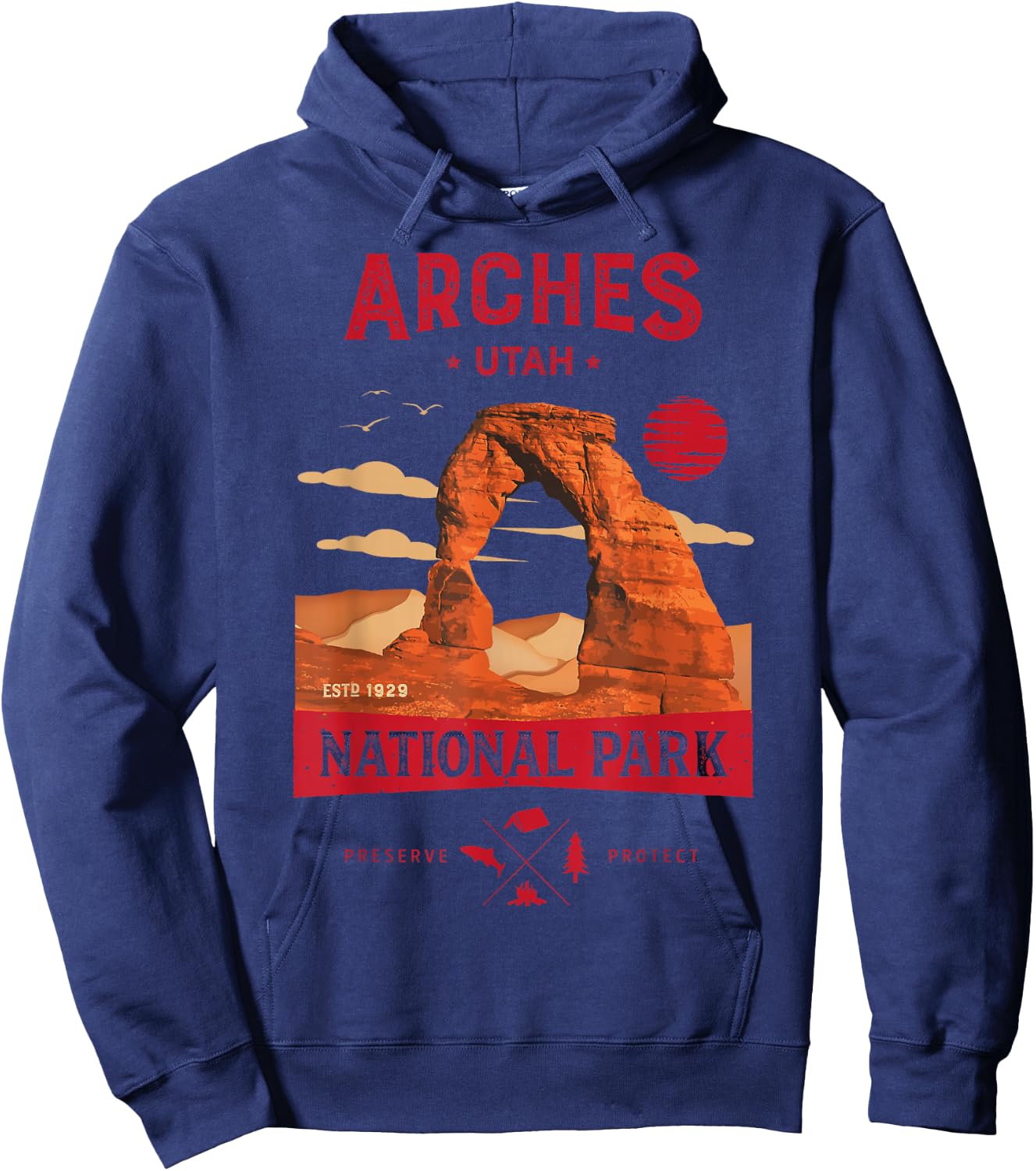 Arches National Park Delicate Arch Vintage Utah Retro Hiking Hoodie - Hoodie | Navy