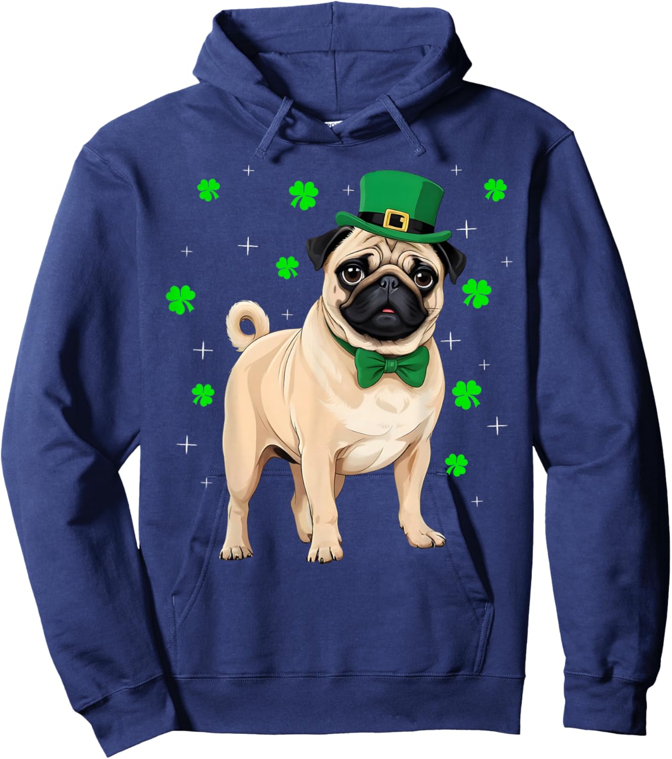 Irish Shamrock Leprechaun Hat Pug Dogs St Patrick's Day Hoodie - Hoodie | Navy